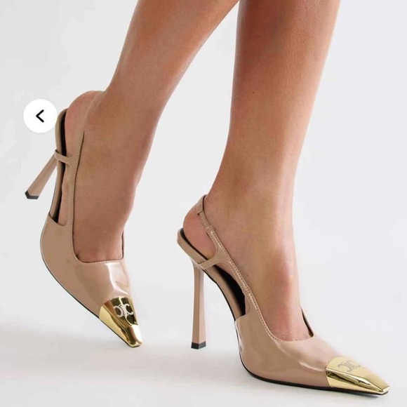 Fashionnova Tan and Gold Slingback Heels - Picture 3 of 4